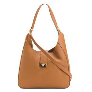 VIOLA CASTELLANI Cognac Made In Italy Leather Flap Over Hobo